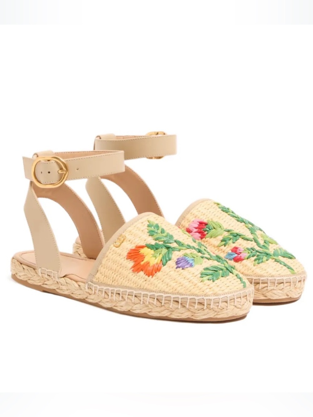 Valentino Embroidered Straw Espadrille Sandals - Beige Floral size 37
